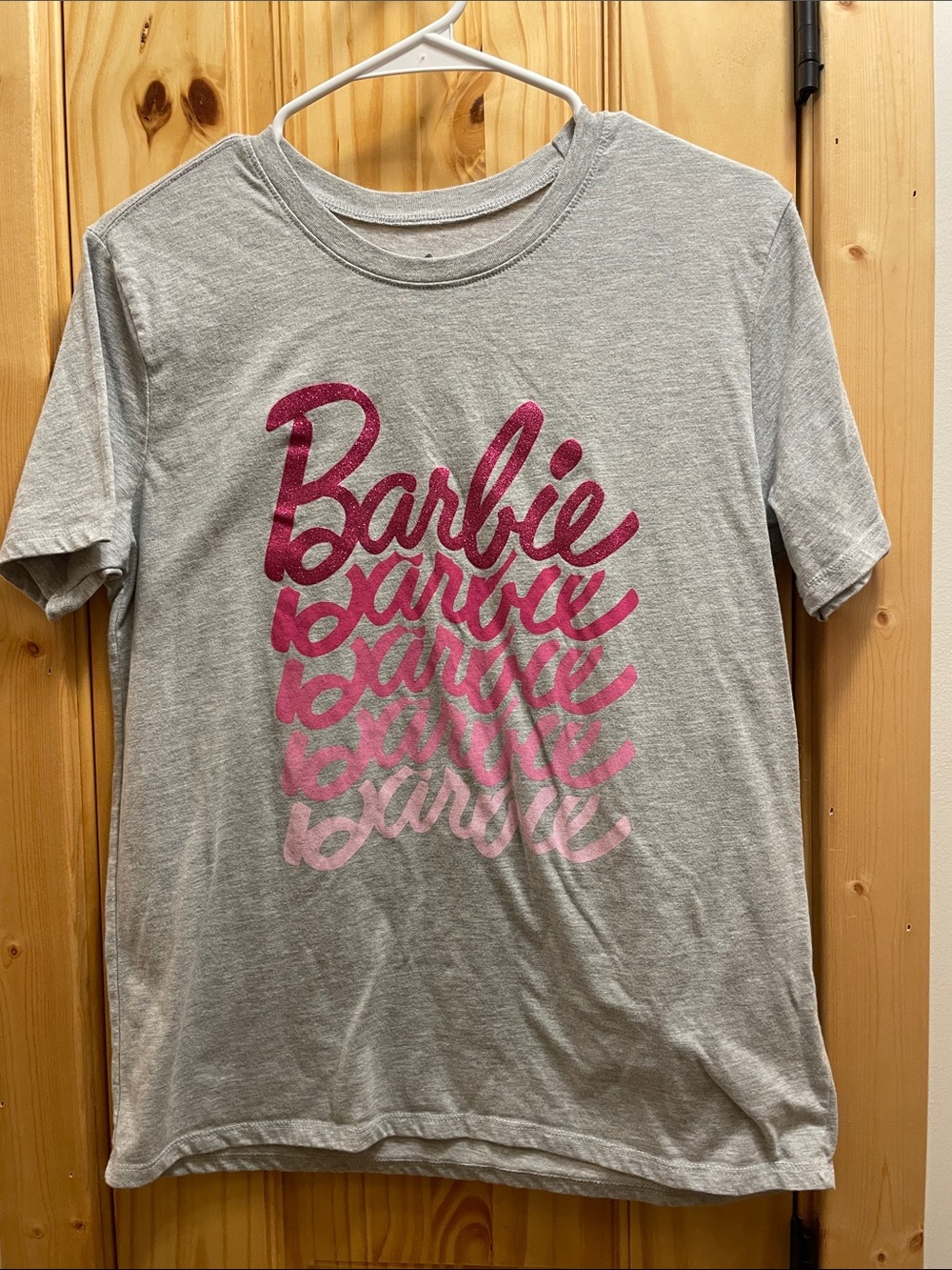 Barbie Gray Tee with Pink Ombre Script (size small)